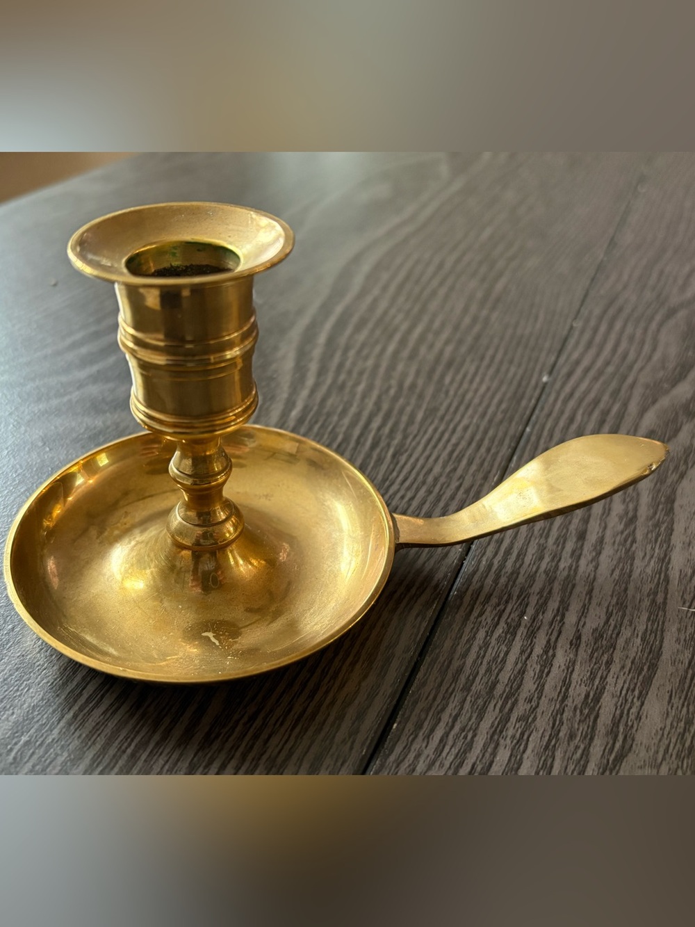 Vintage Solid Brass Chamberstick Candle Holder Made in India Handled Candlestick